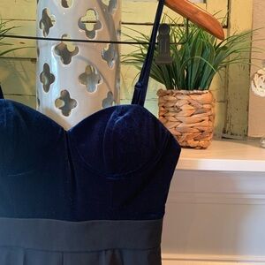 JAYGODFREY Barret Blue Velvet Bustier Wide Leg Jumpsuit 00 Chic Designer